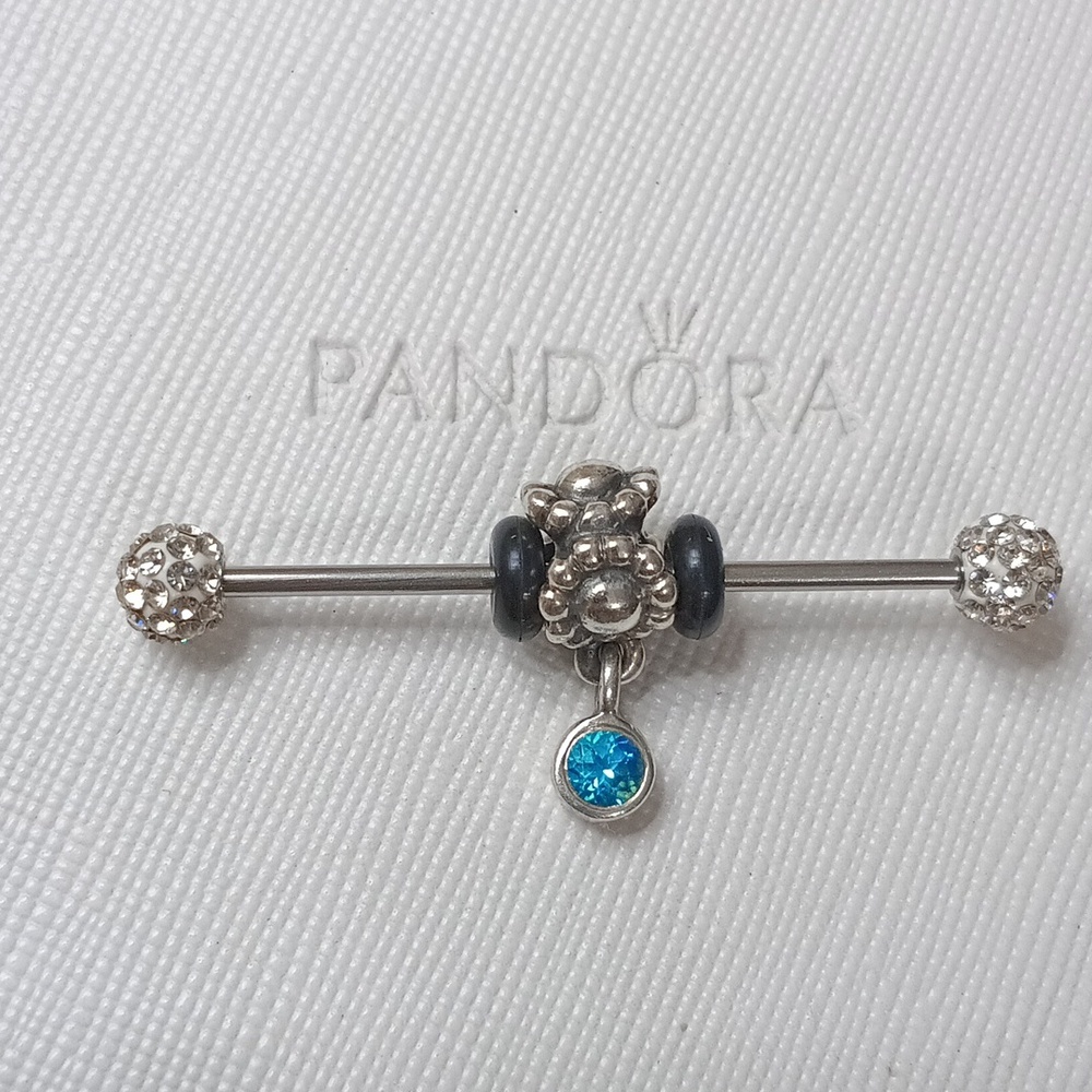 Pandora Vintage Deep Blue Topaz Beaded Dangle Charm (2 Listed Separately)